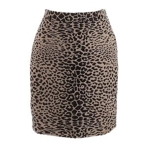 Bensoni Leopard Jacquard Textured Pencil Mini Skirt 10 Brown Black Animal Print